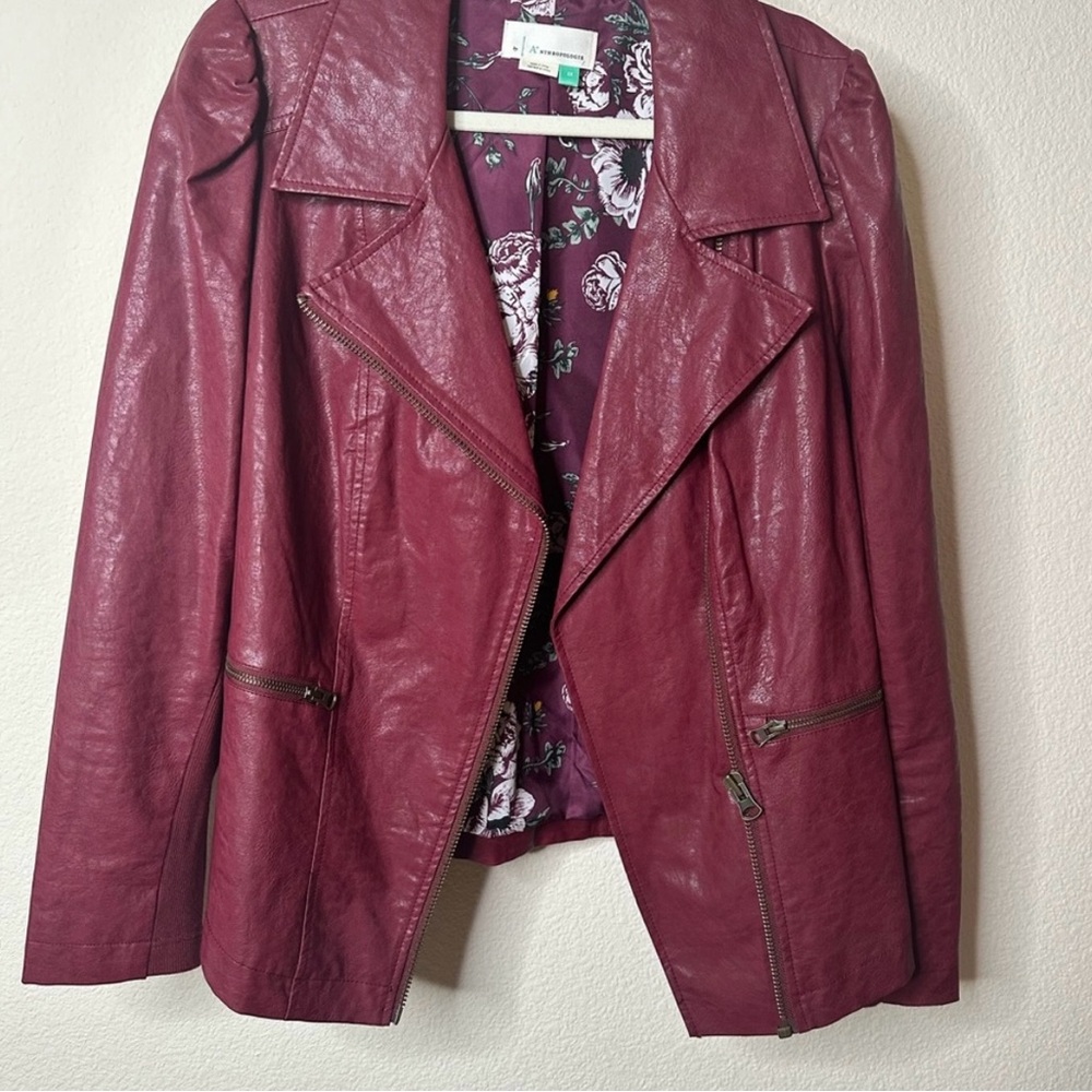 Anthropologie Women's Burgundy Faux Leather Jacket 2x